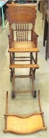 Antique Cane Seat Convertible High Chair/Stroller