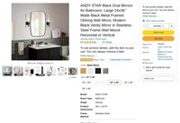 G998  ANDY STAR Black Oval Bathroom Mirror 24 x