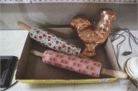 POTTERY ROLLING PINS & COPPER CHICKEN MOLD