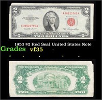 1953 $2 Red Seal United States Note Grades vf++