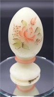 Fenton Hp Rose On Custard Pedestal Egg By Jk