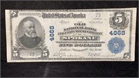 Currency: 1902 $5 National Currency Large Note -