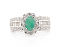 Emerald and diamond set 14ct white gold ring