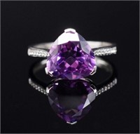Amethyst, diamond and 14ct white gold ring
