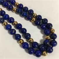 18k Gold And Blue Lapis Two Strand Necklace