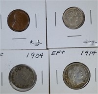 4 - COIN LOT: 1909 VDB; 1908-D BARBER