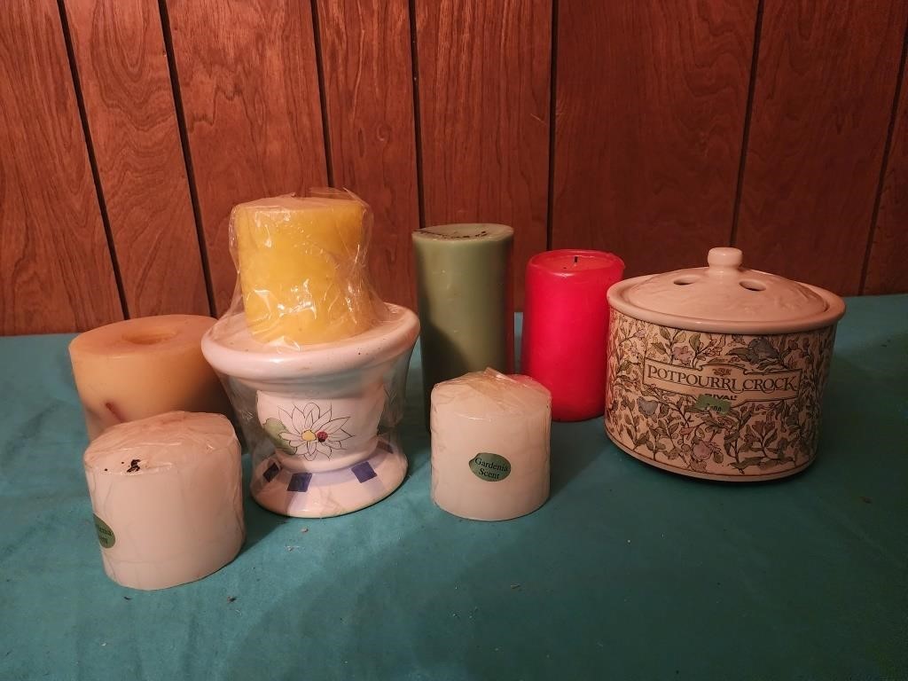 Candles and potpourri crock