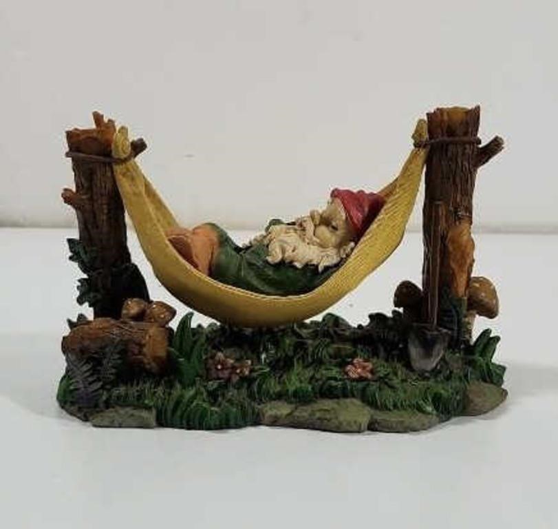 Sleeping Gnome on Hammock Resin Figurine