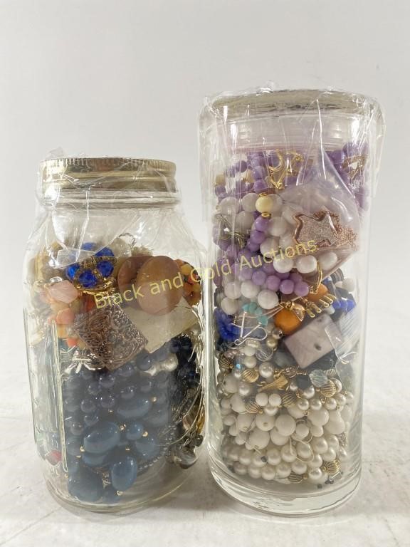 (2) Jars Full of Costume Jewelry & More