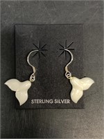 Bone whale's tail earrings on sterling hooks
