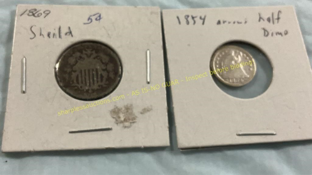 1869 Shield Nickel, 1854 Half Dime