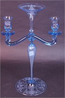 A blue crystal epergne with wheel-cut