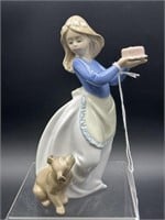 7 IN NAO BY LLADRO GIRL WITH CAKE AND DOG