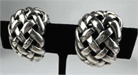 925 Silver Large Braided Clip On Earrings