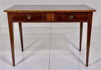 Small flat top desk, tooled leather top on