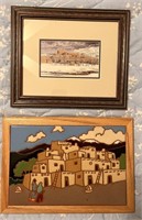 Two Framed TAOS Pueblo Art - One Print and One