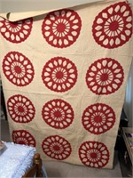 Vintage Quilt with Red Burst Circles - Good