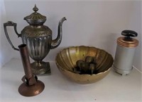 Flat w/ antique coffee pot brass cups and more