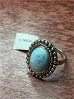 Sterling Silver .925 Turquoise Oval Ring Size 10