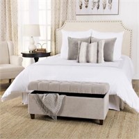 Button Tufted Storage Bench – Light Gray
