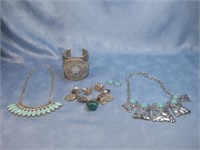 Four Costume Jewelry Necklaceses & Cuffs