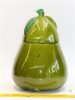 Green pear cookie jar, marked Holiday Designs USA