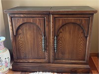 Expanding Vintage Wood Bar Console Table Cabinet