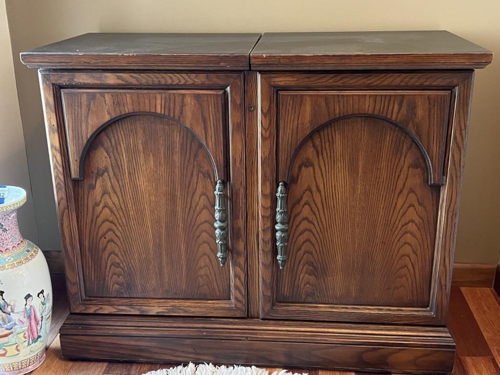 Expanding Vintage Wood Bar Console Table Cabinet