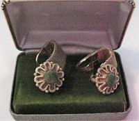 Vtg ANSON CUFFLINKS in Box Green Center Stone