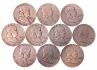 (10) 1951 & 52 Benjamin Franklin Silver Half