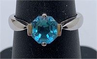 10k White Gold Ring With Blue Stone