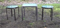 Three metal frame tempered glass top tables,