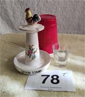 VINTAGE SPOON STAND, SHOT GLASS