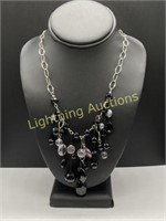 STERLING SILVER GEMSTONE AND BEADS DANGLE NECKLACE