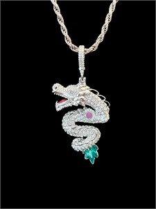 925 Bejeweled Dragon Ruby Eyed Pendant Necklace