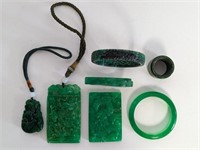 Chinese Carved Green Stone Bracelets & Pendants