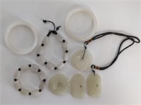 Chinese Carved White Stone Bracelets & Pendants