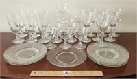 Leaf Etched Crystal Glasses & Plates