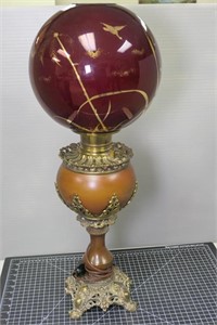 Banquet / Parlor Lamp, Electrified, Ruby Red Globe