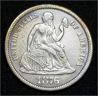 1876 Seated Liberty Silver Dime, Higher Grade