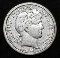 1908-S Barber Silver Dime from Set