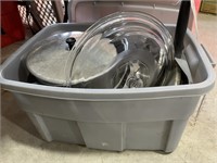 Tote w/ Lid full of pots & pans