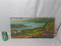 Peinture vue sur le fleuve, signée, 12''X24''
