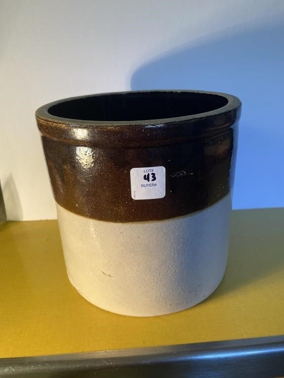 BROWN AND WHITE STORAGE CROCK