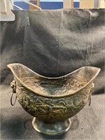 Antique Brass Planter W/ Iron Head Handles 11.5"L