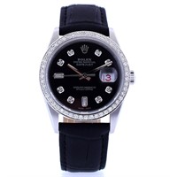 Rolex DateJust Diamond Black Strap 36MM Wristwatc