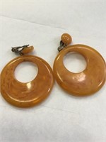 2 1/2" Bakelite Orange Earrings Vintage