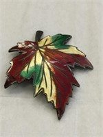 Enamel on Sterling Fall Leaf Pin 2 Chipped Points