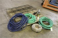 (3) Garden Hoses, Hedge Trimmer & Tomato Cages
