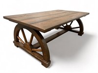 Vintage Wagon Wheel Wooden Coffee Table